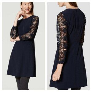 Loft Navy Blue Lace Sleeve Swing Dress Size 0P NWOT